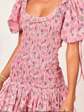 loveshackfancy sarine beaded mini party dress LoveShackFancy Sarine Paillette Beaded Mini Dress Pink | ONFEMME